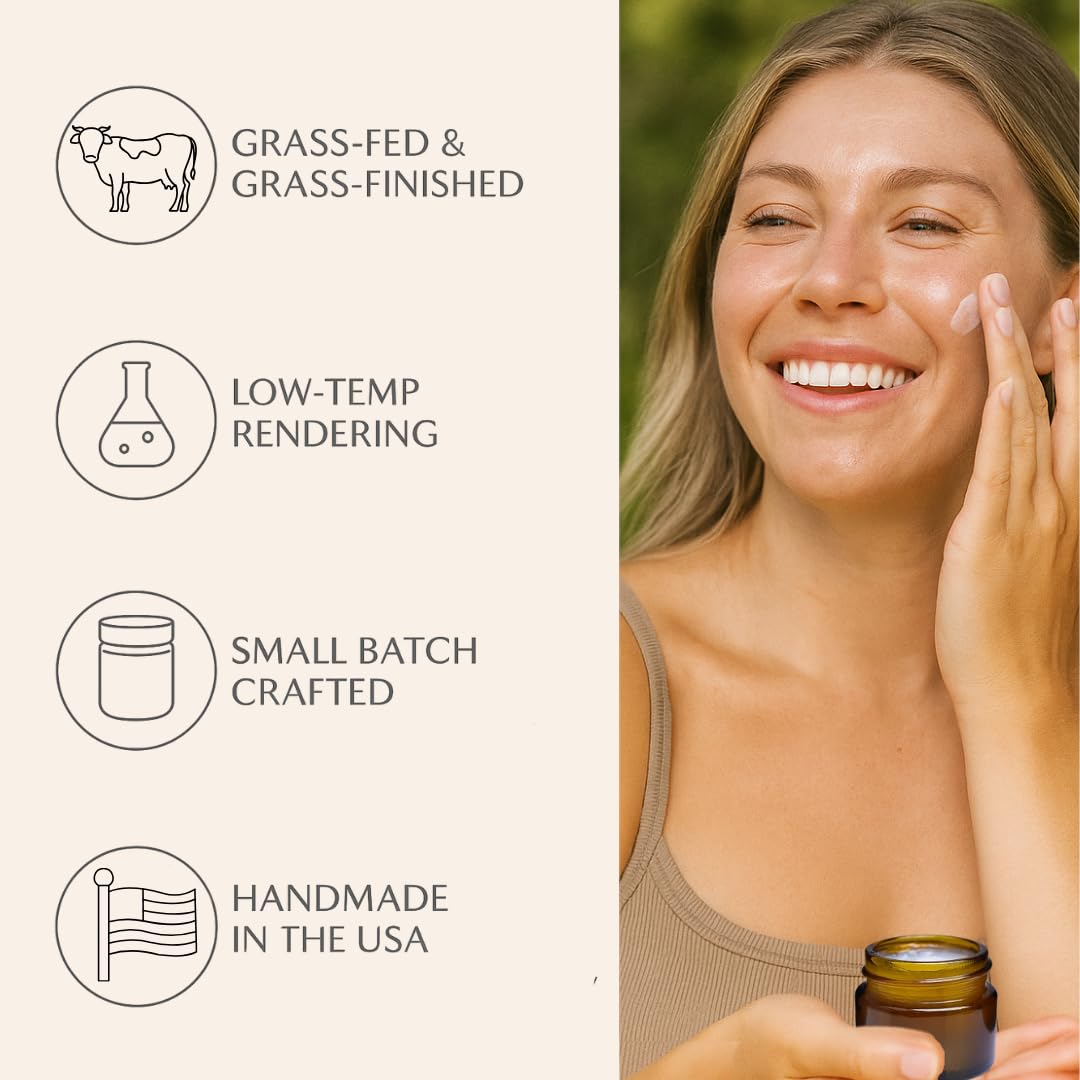 Handmade Tallow, Castor Oil, and Frankincense Oil Skin Balm - 100% Grass-Fed Tallow for Skin Care - Face & Body Moisturizer for Sensitive Skin, Eczema All-Purpose Balm - 2 FL. oz.