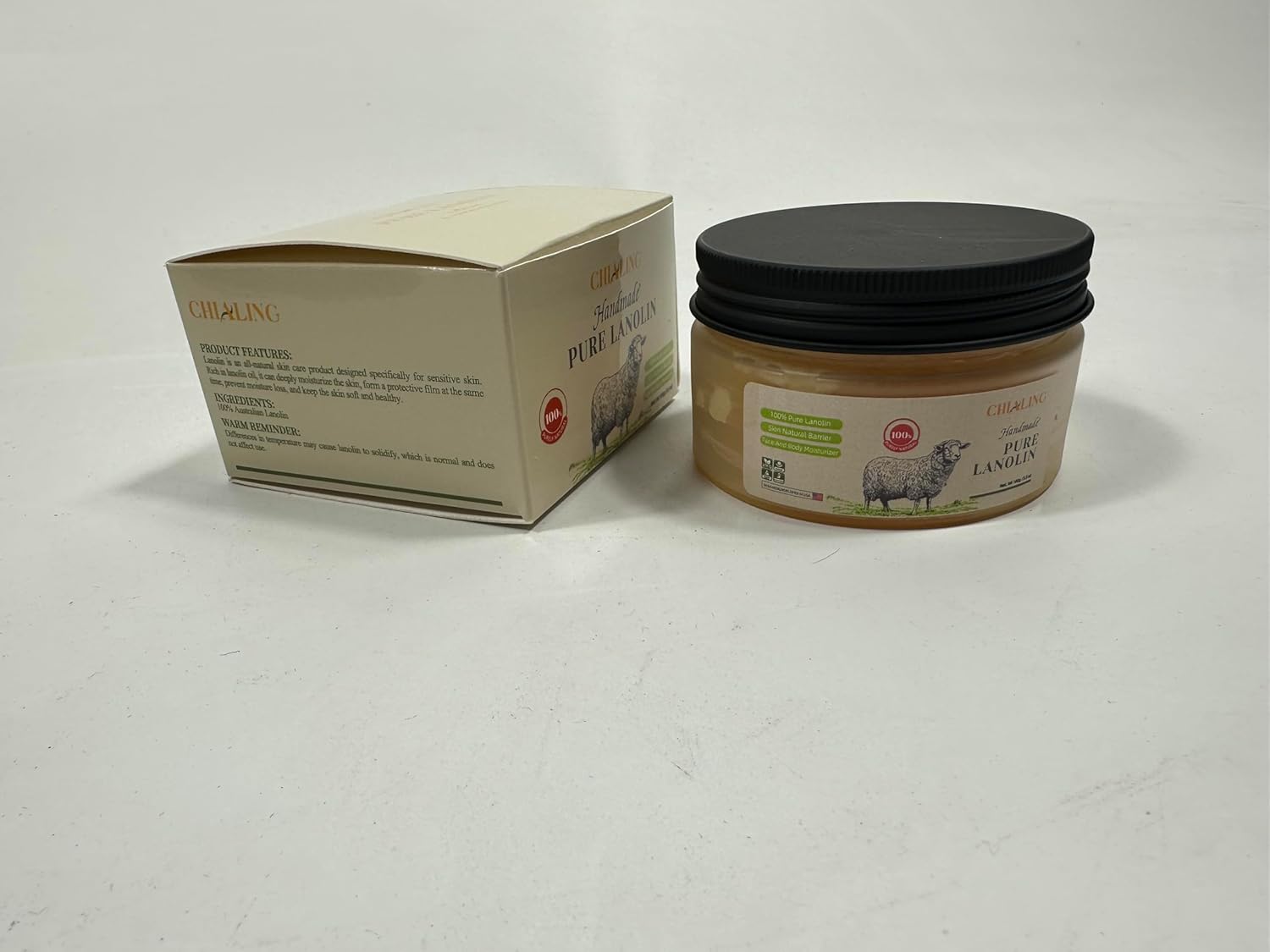 CHIALING Handmade Lanolin - 100% Pure Natural Australian Lanolin Cream - Made in USA - USP Grade Moisturizer for Dry/Cracked Skin, Nipple Discomfort, Lip Hydration & Eczema | Unscented, Additive-Free(3.5 oz)