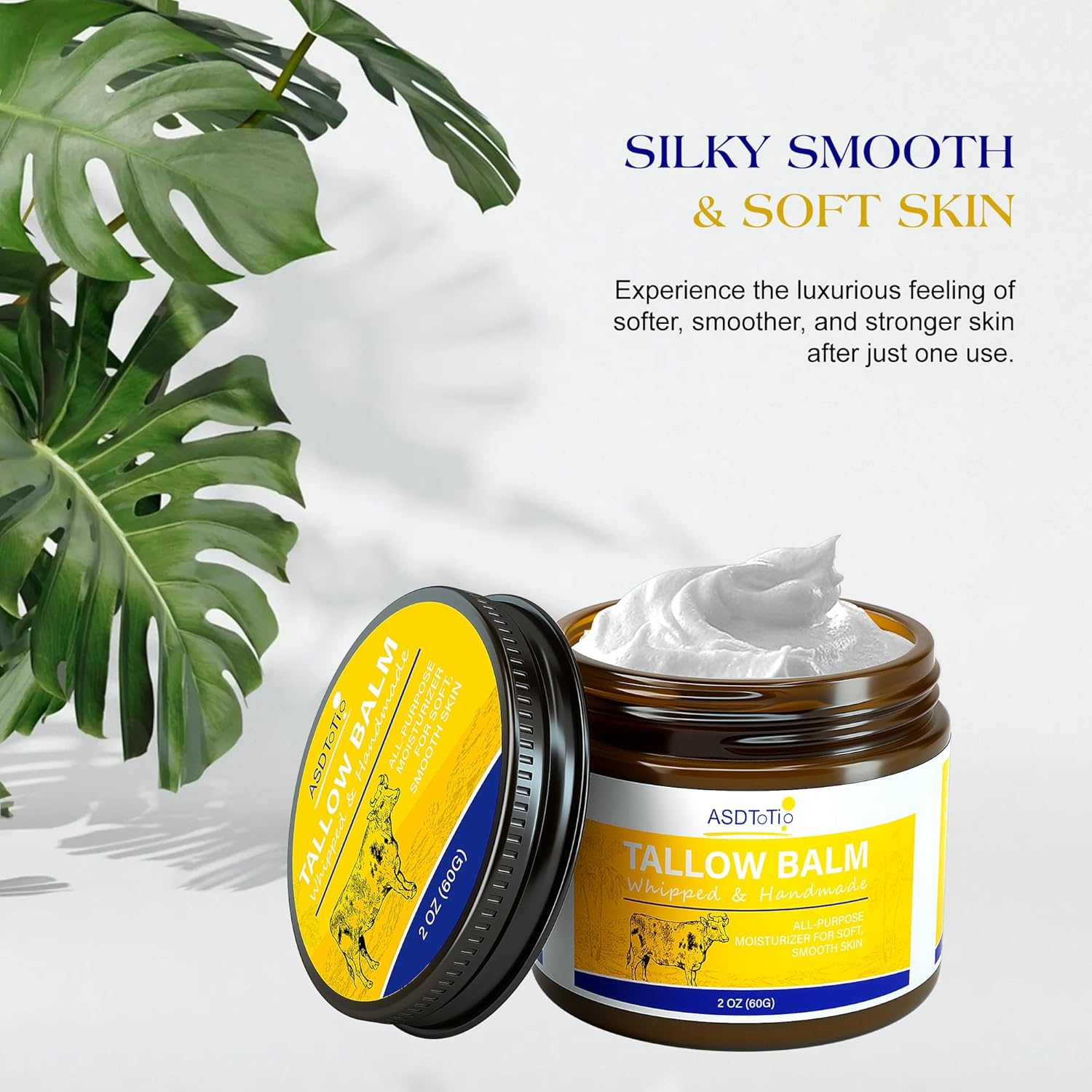 Handmade Whipped Tallow Balm for Skin Care- All Natural Grass Fed Beef Tallow All Purpose Balm,Face and Body Moisturizing Cream, Tallow Balm For Dry Skin- 2 oz