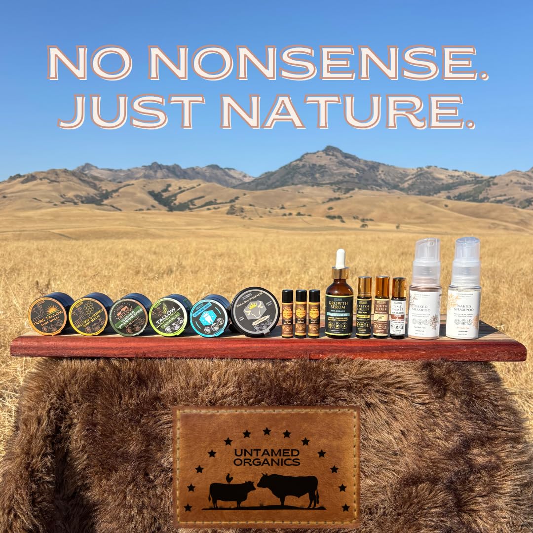 Handmade Tallow, Castor Oil, and Frankincense Oil Skin Balm - 100% Grass-Fed Tallow for Skin Care - Face & Body Moisturizer for Sensitive Skin, Eczema All-Purpose Balm - 2 FL. oz.