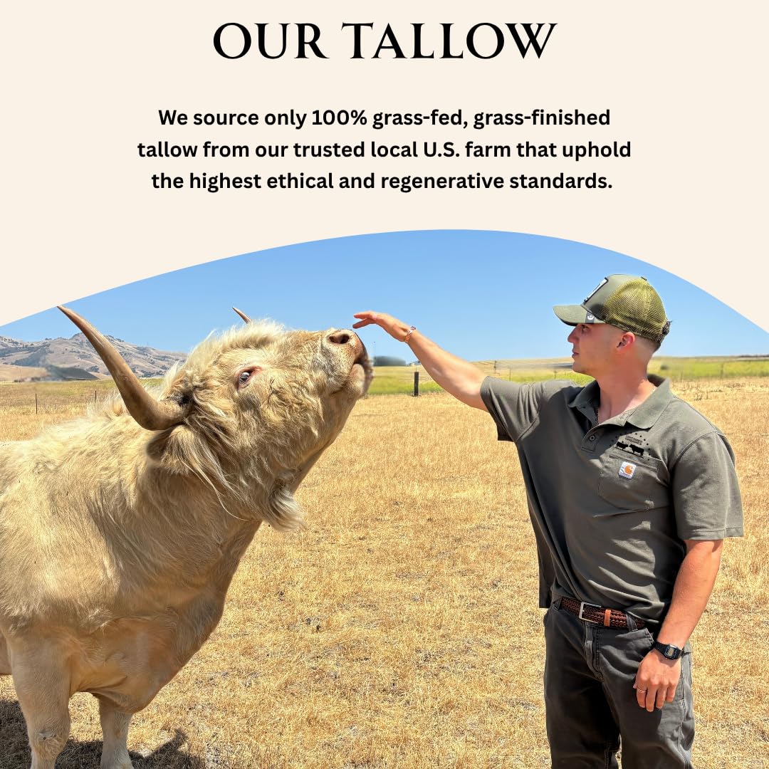 Handmade Tallow, Castor Oil, and Frankincense Oil Skin Balm - 100% Grass-Fed Tallow for Skin Care - Face & Body Moisturizer for Sensitive Skin, Eczema All-Purpose Balm - 2 FL. oz.