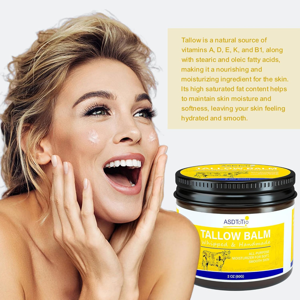Handmade Whipped Tallow Balm for Skin Care- All Natural Grass Fed Beef Tallow All Purpose Balm,Face and Body Moisturizing Cream, Tallow Balm For Dry Skin- 2 oz