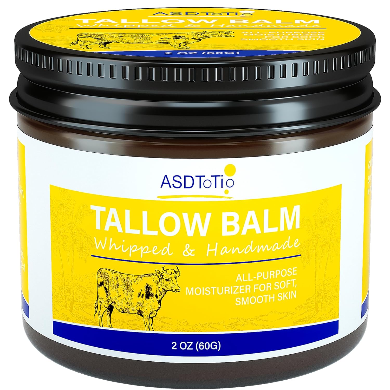Handmade Whipped Tallow Balm for Skin Care- All Natural Grass Fed Beef Tallow All Purpose Balm,Face and Body Moisturizing Cream, Tallow Balm For Dry Skin- 2 oz