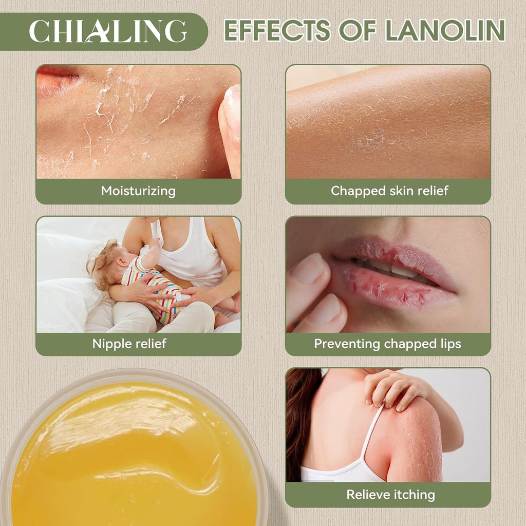 CHIALING Handmade Lanolin - 100% Pure Natural Australian Lanolin Cream - Made in USA - USP Grade Moisturizer for Dry/Cracked Skin, Nipple Discomfort, Lip Hydration & Eczema | Unscented, Additive-Free(3.5 oz)